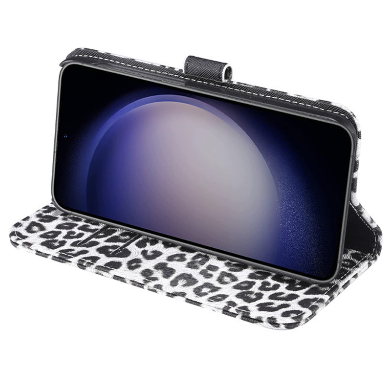 Pro Samsung Galaxy S23 Stand Wallet PU kožené pouzdro na telefon Flipový kryt s leopardím vzorem Pro Samsung Galaxy S23 Stand Wallet PU kožené pouzdro na telefon Flipový kryt s leopardím vzorem